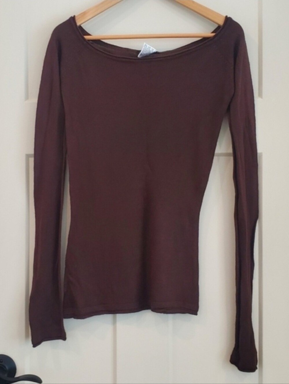 Neva Long Sleeve Wide Neckline Off The Shoulder Knit Top - Size x-small, Brown